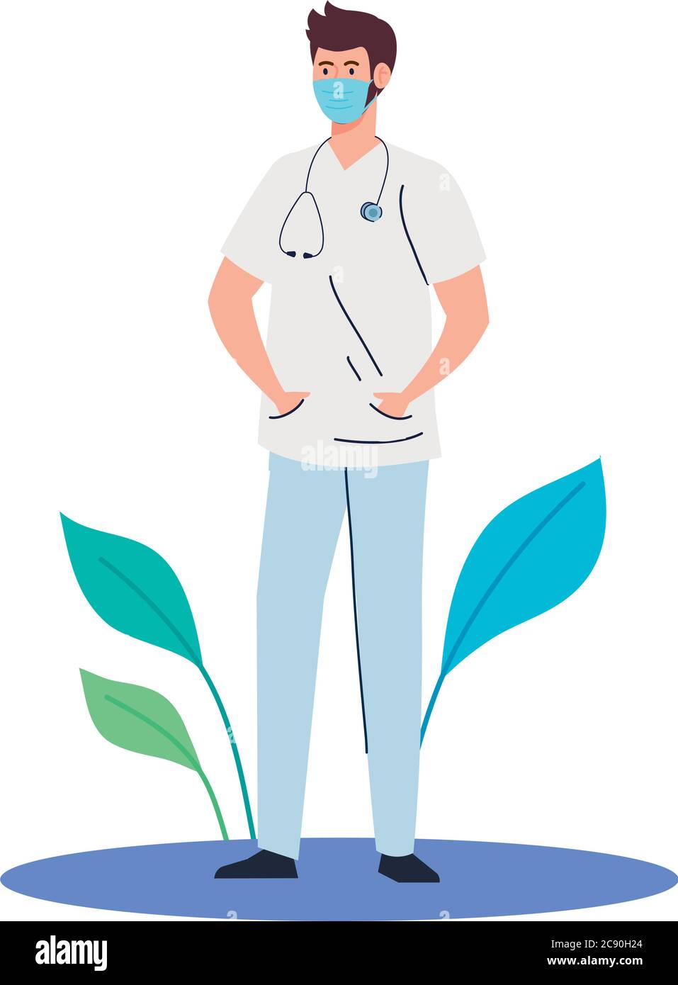 médecin portant un masque médical à l'extérieur, pendant le coronavirus covid 19 Illustration de Vecteur