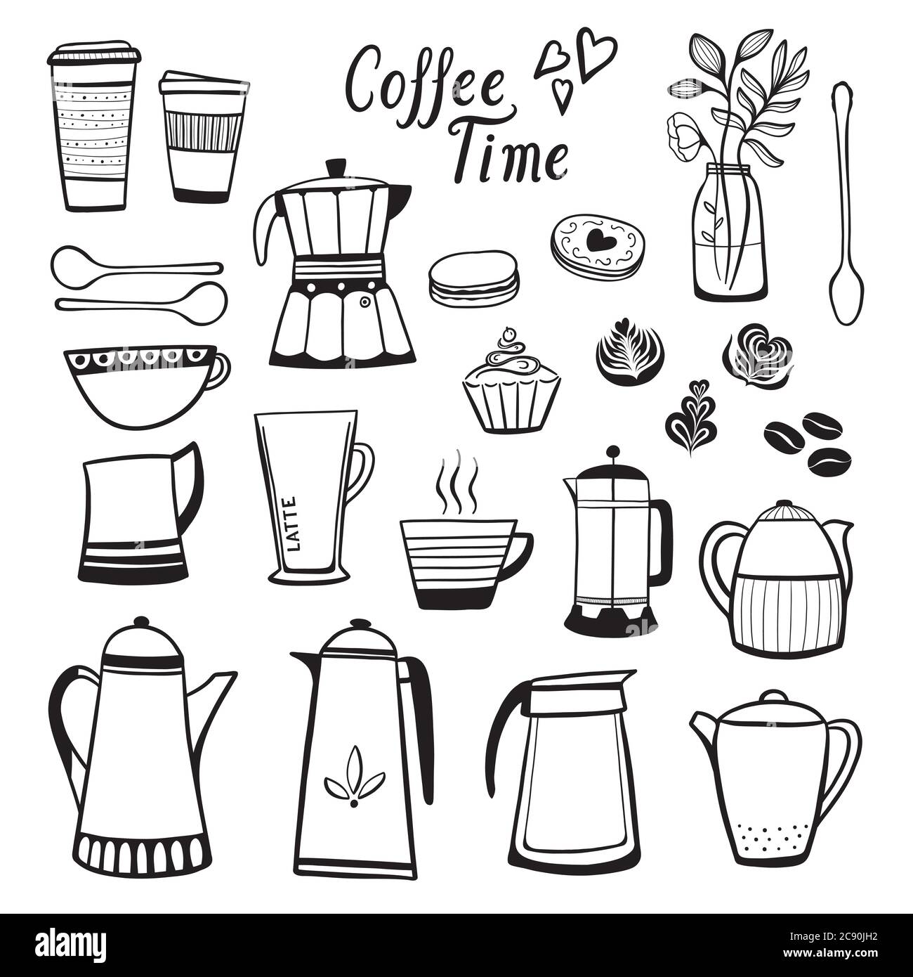 Ensemble de vecteurs de clips d'illustrations pour café. Contours noir et blanc. Illustration de Vecteur Ensemble de vecteurs de clips d'illustrations pour café. Contours noir et blanc. Illustration de Vecteur