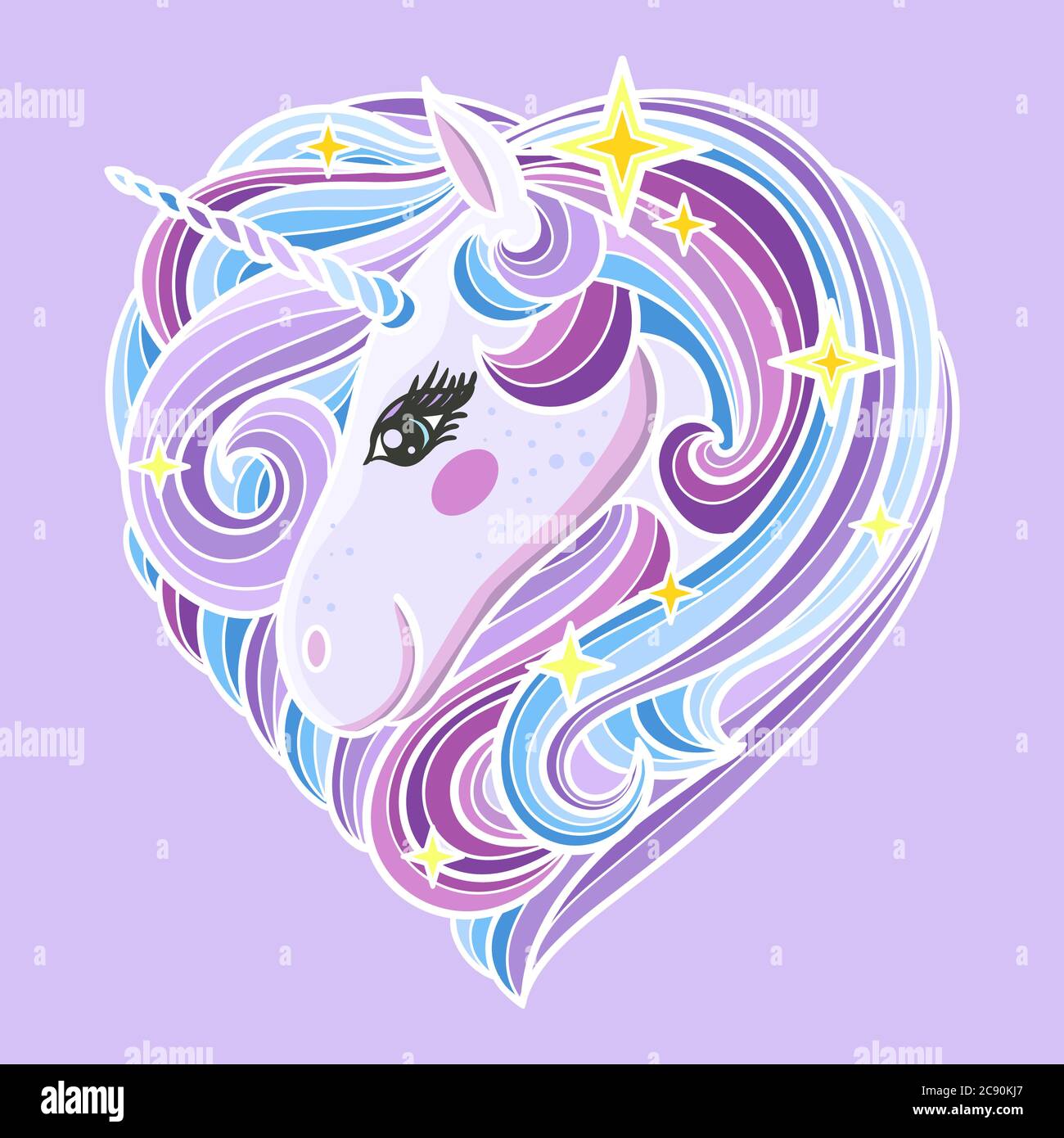 Adorable licorne arc-en-ciel avec une longue minière sur fond gris. Stylisé en forme de coeur. Pour le design, les tirages, les affiches, les cartes, etc. Vecteur Ill Illustration de Vecteur