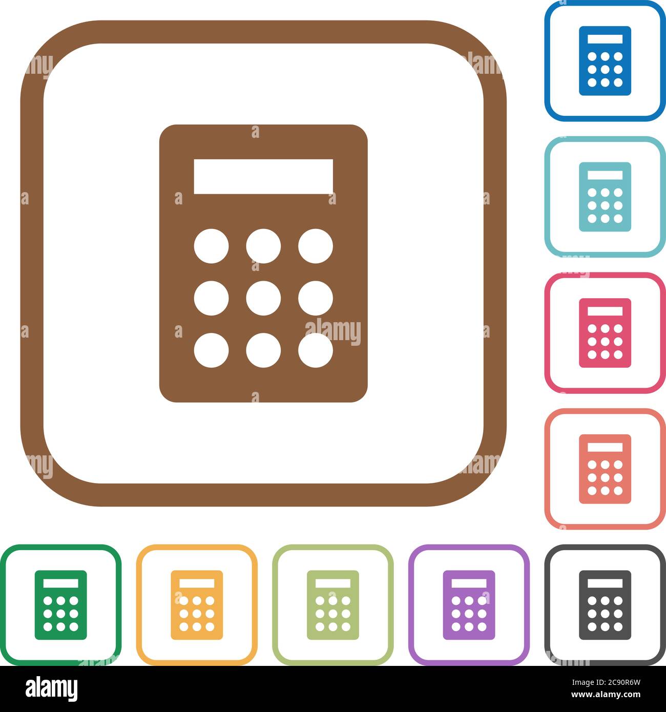 Calculatrice icônes simples en couleur cadres carrés arrondis sur fond blanc Illustration de Vecteur