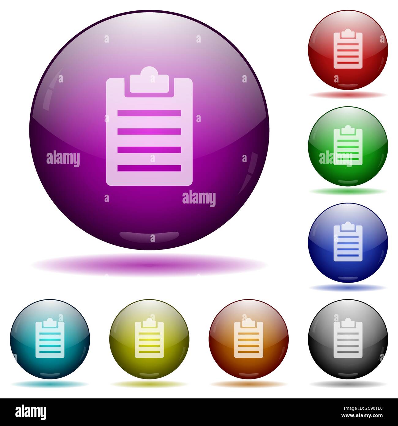 Notes couleur verre sphère boutons avec ombres. Illustration de Vecteur