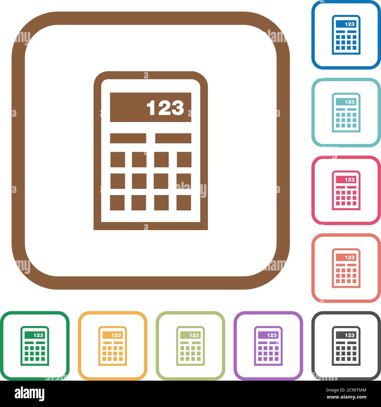 Calculatrice icônes simples en couleur cadres carrés arrondis sur fond blanc Illustration de Vecteur