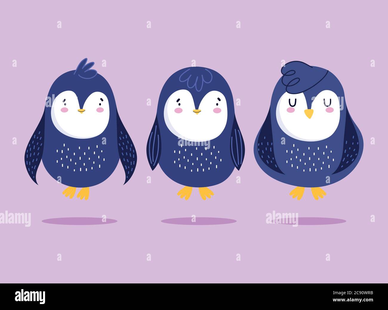 pingouins dessin animé oiseau antarctique animal faune ensemble illustration vectorielle Illustration de Vecteur