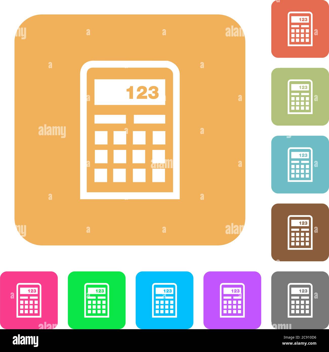 Icônes de calculatrice sur des arrière-plans carrés arrondis aux couleurs vives. Illustration de Vecteur