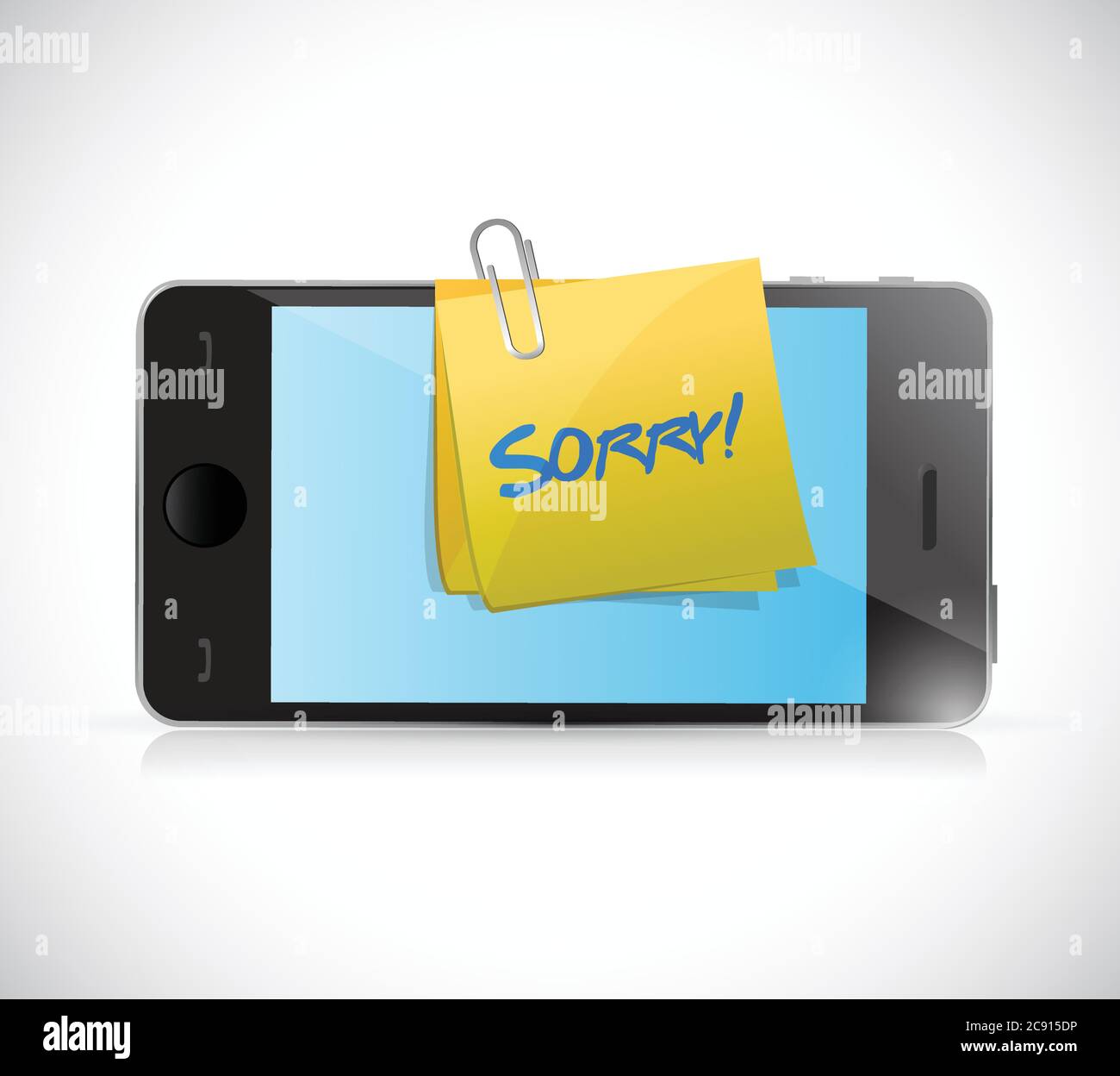 Téléphone avec un message de pardon écrit sur un poteau. Illustration design sur blanc Illustration de Vecteur