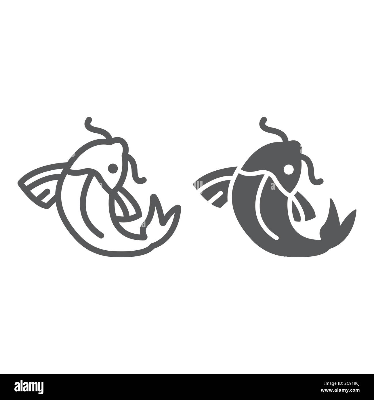 Ligne de carpe koï et icône de glyphe, nourriture et mer, signe de poisson koï, graphiques vectoriels, un motif linéaire sur fond blanc. Illustration de Vecteur
