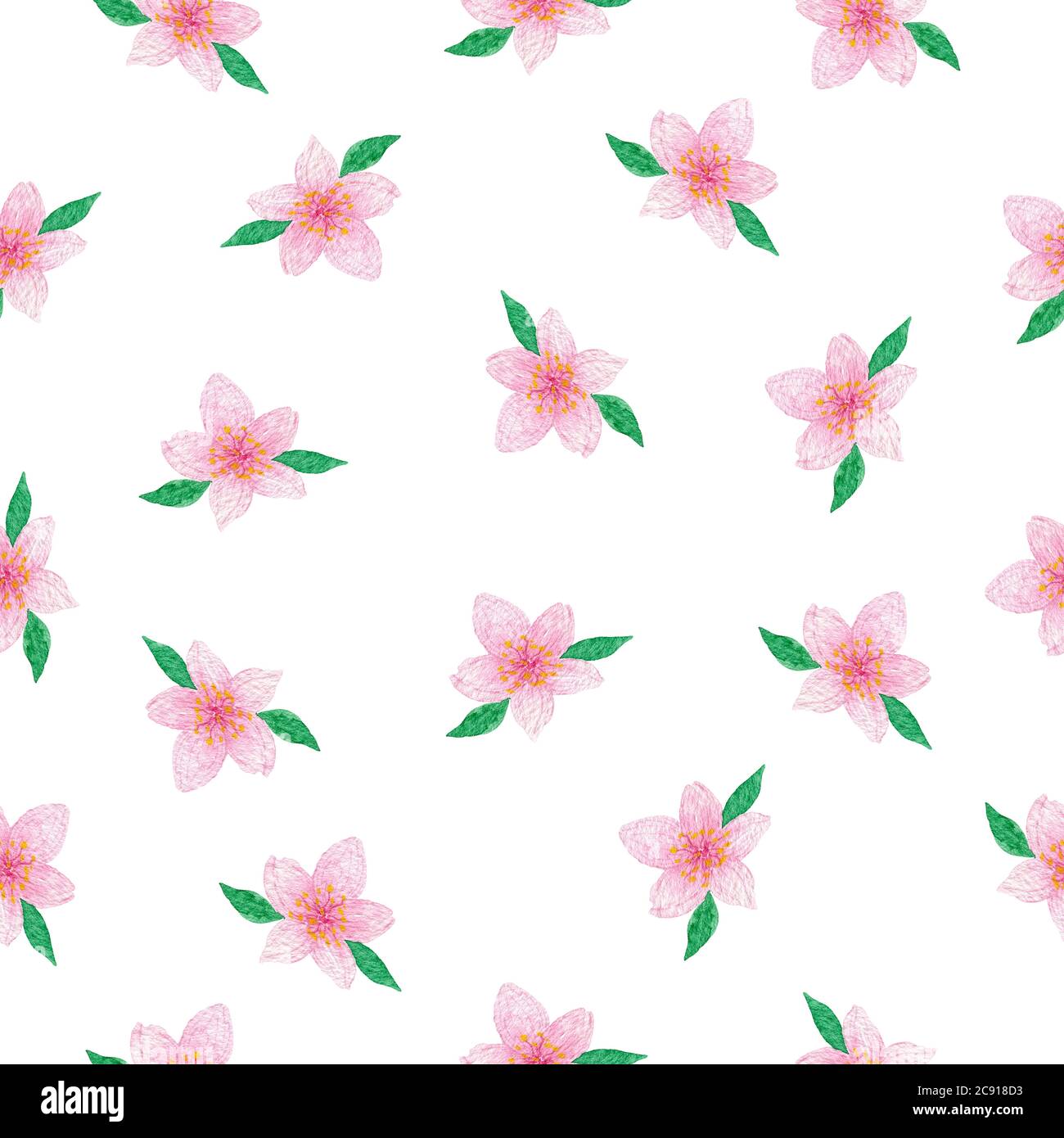 fleur de cerisier ou de sakura aquarelle, petites fleurs roses motif sans couture pour le tissu, les fonds ou l'emballage, simple motif textile floral Banque D'Images