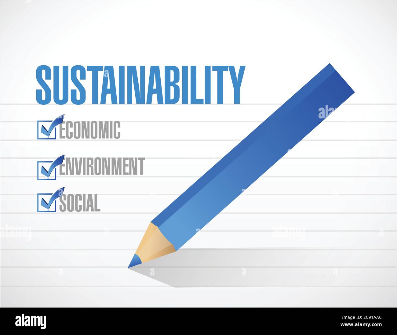 La liste de contrôle Sustainability affiche le concept d'illustration sur un fond blanc Illustration de Vecteur