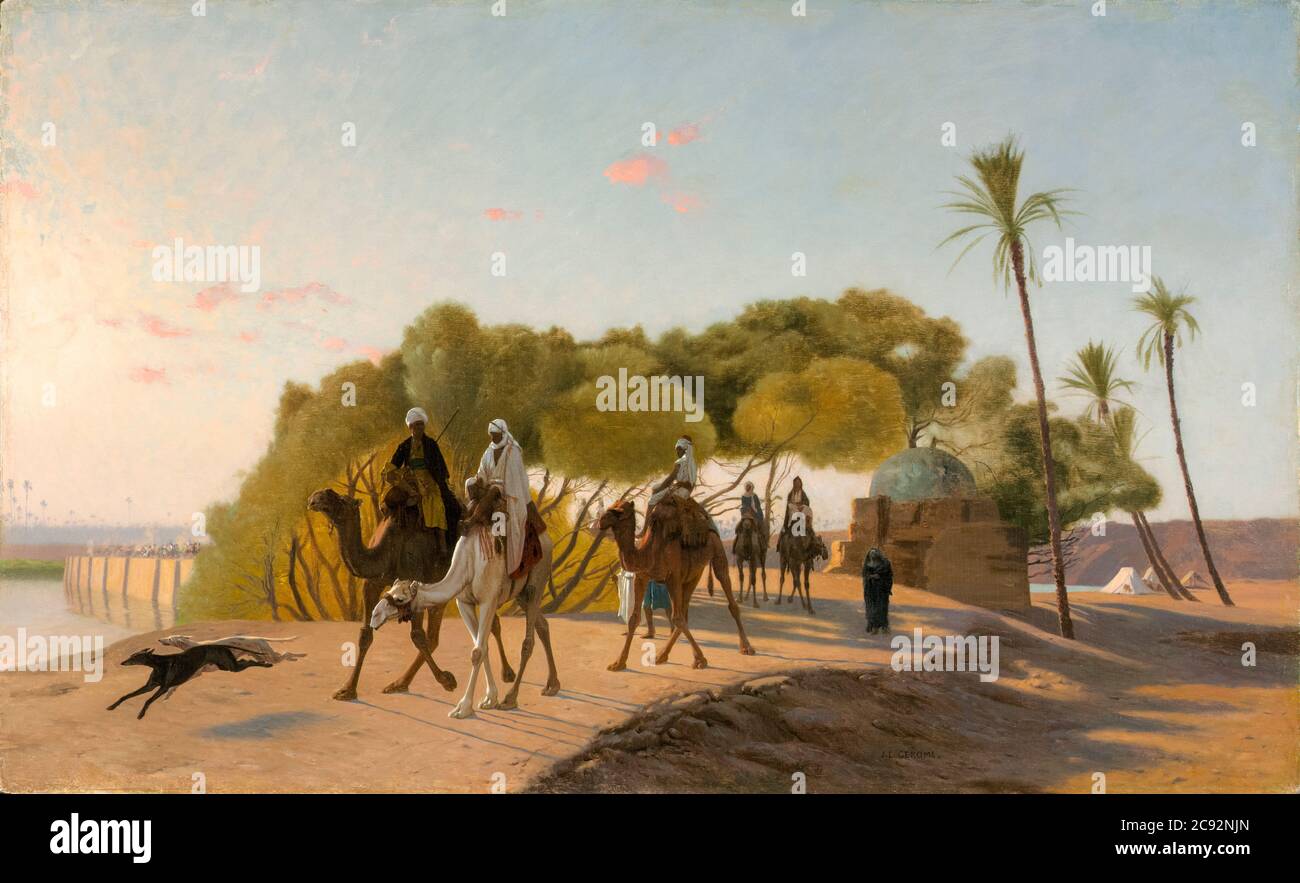 Jean Léon Gérame, quitter l'Oasis, peinture de paysage, 1880-1899 Banque D'Images