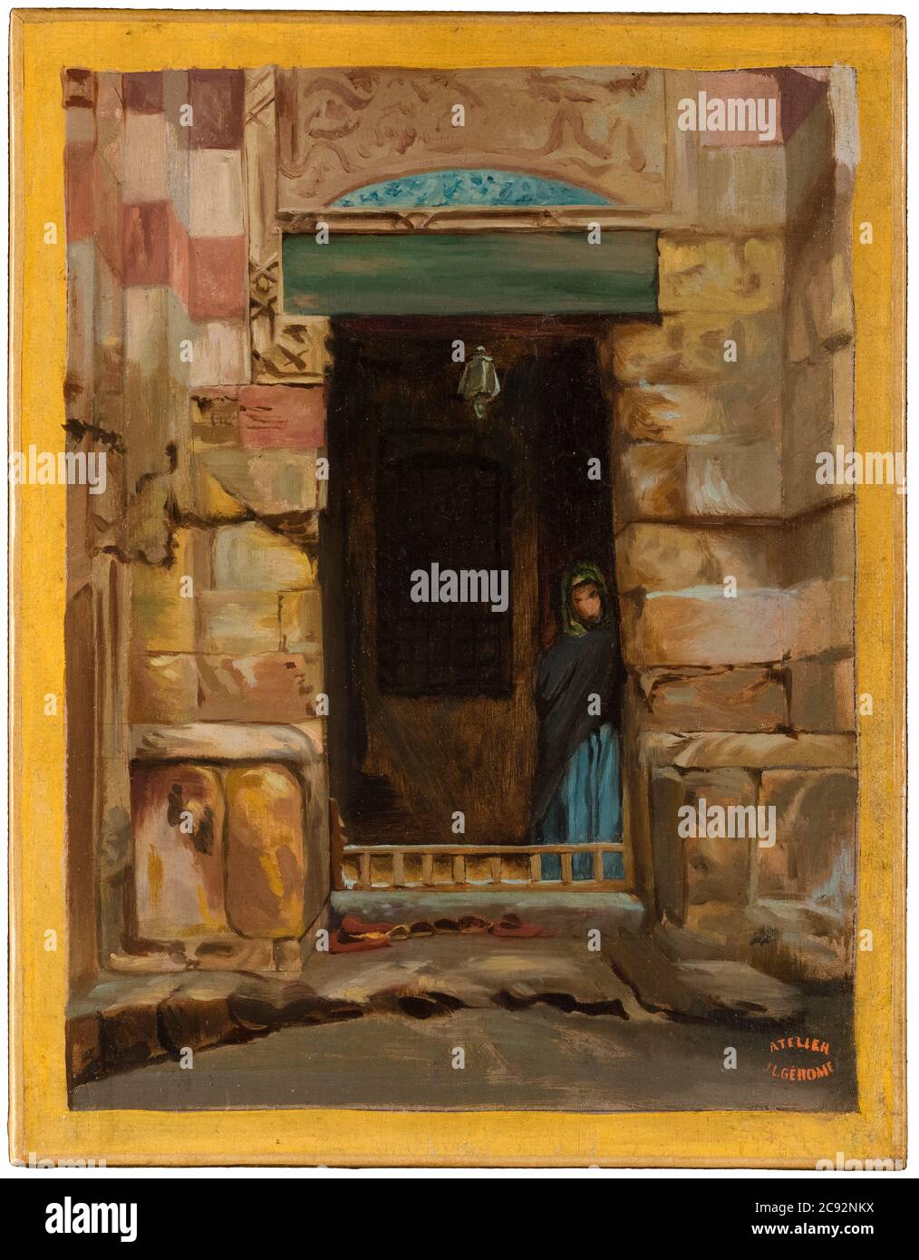 Jean Léon Gérame, femme arabe à la porte, peinture, 1870 Banque D'Images Jean Léon Gérame, femme arabe à la porte, peinture, 1870 Banque D'Images