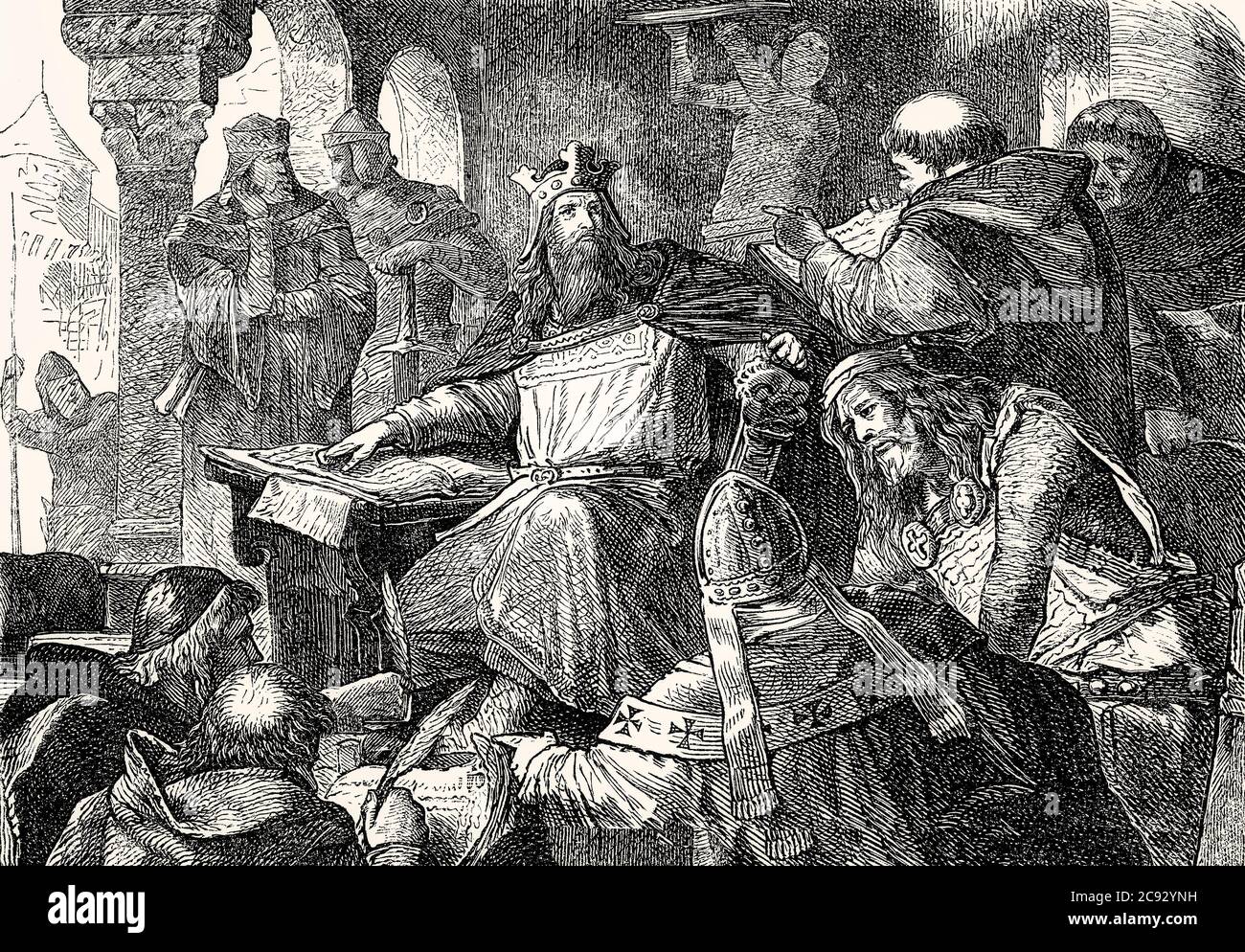 Les érudits à la cour, réorganisation littéraire carolingienne par Charlemagne, 7ème siècle Banque D'Images