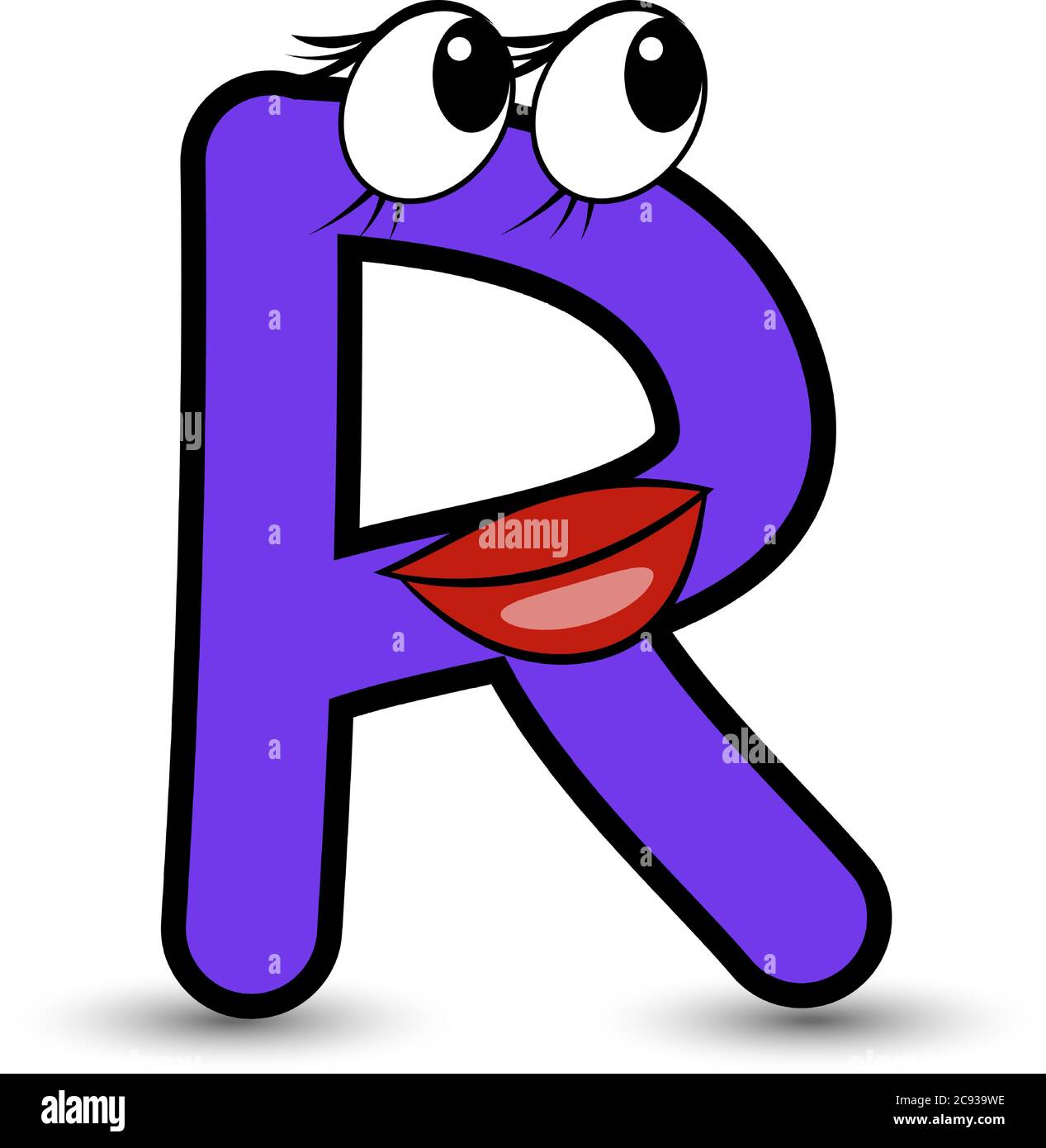 Drôle dessin main dessin animé stylisé police coloré lettre R avec visage souriant vecteur alphabet illustration isolée sur blanc. Bon pour les enfants apprenant activi Illustration de Vecteur