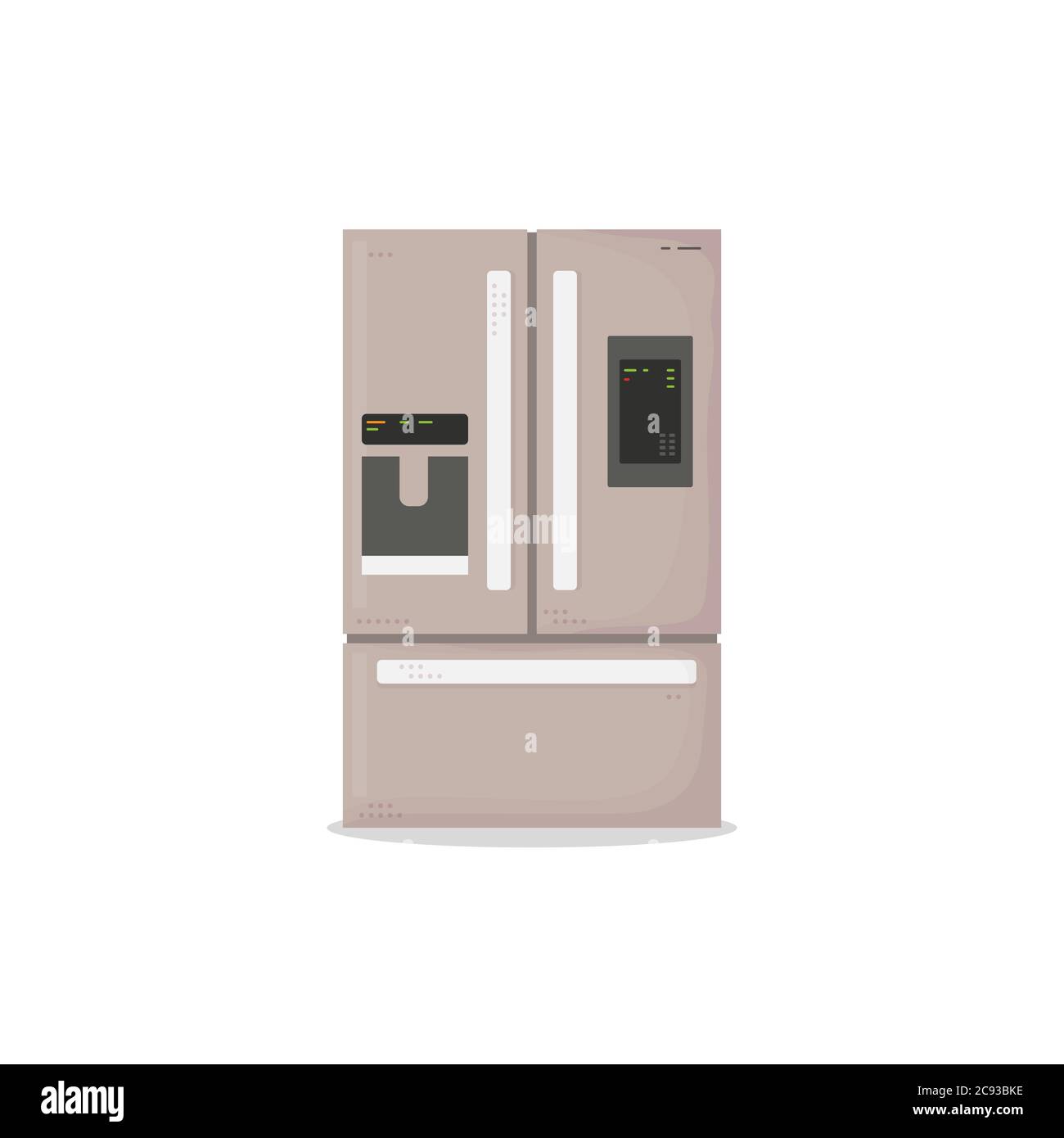 Cuisine réfrigérateur moderne avec trois chambres. Réfrigérateur moderne avec écran et glace. Grandes portes et lignes. Image vectorielle de style plat. Maison ki Illustration de Vecteur