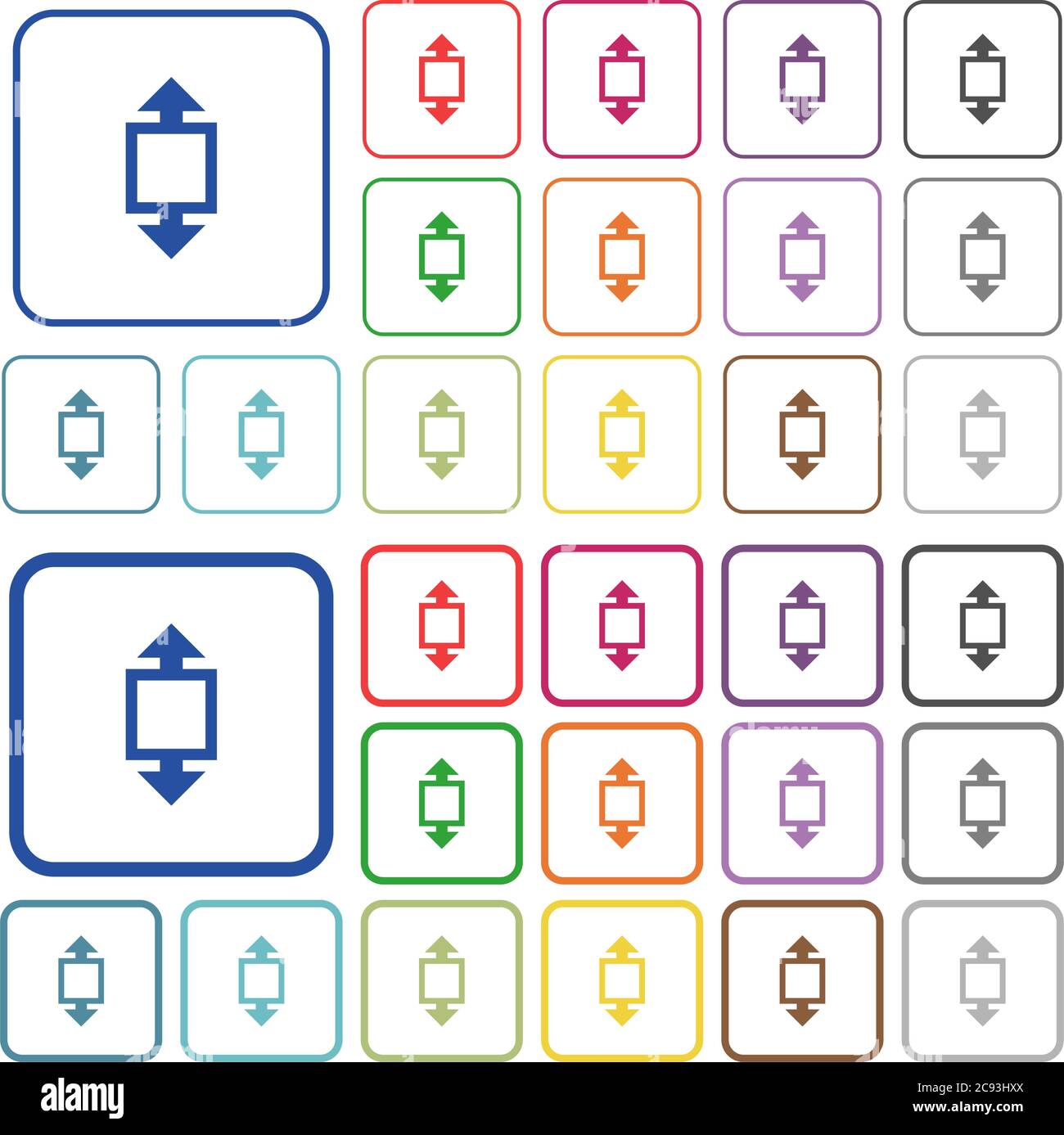 L'outil hauteur colore les icônes plates dans les cadres carrés arrondis. Versions minces et épaisses incluses. Illustration de Vecteur