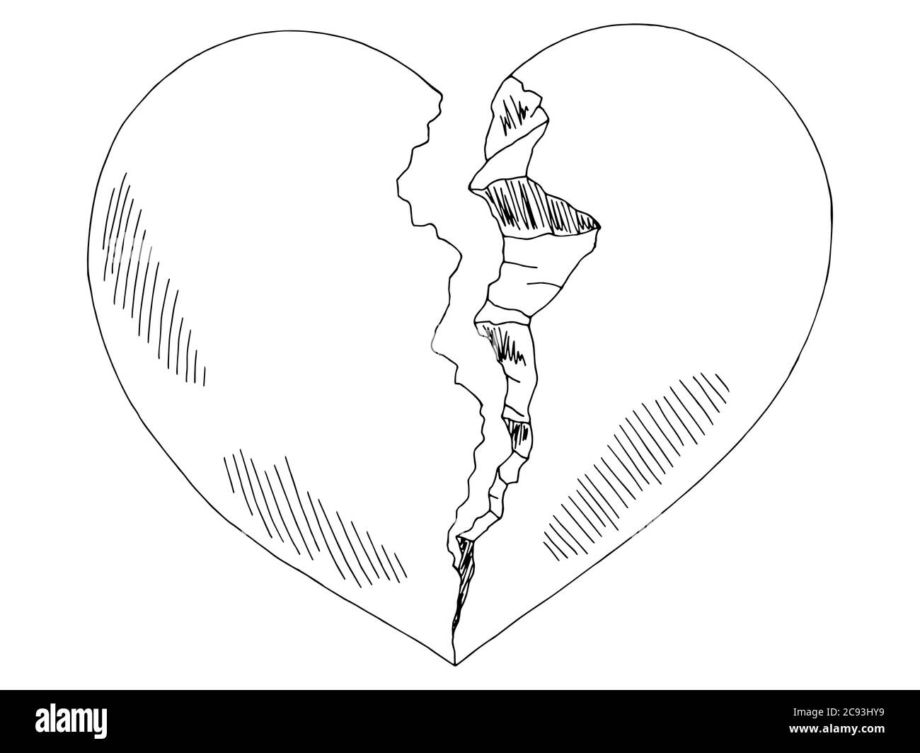 Cœur brisé graphique noir blanc isolé esquisse vecteur d'illustration Illustration de Vecteur