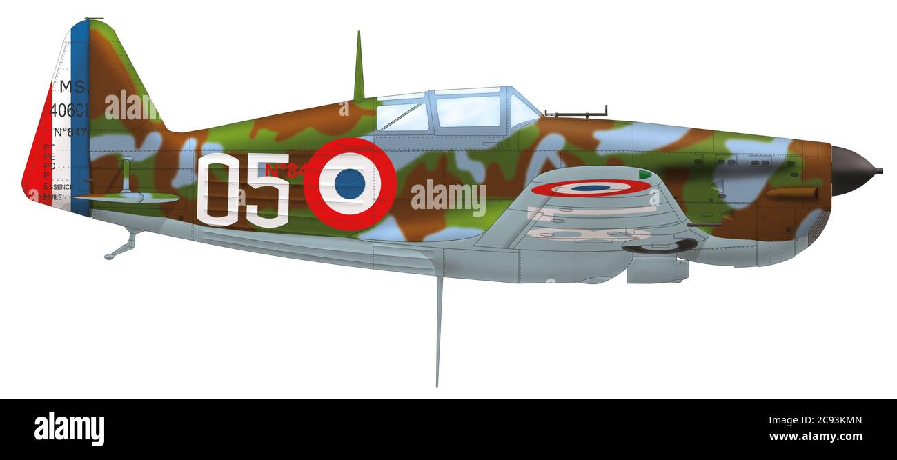 Morane-Saulnier MS.406 (N° 847, blanc 05) piloté par sous-lieutenant Henri Raphenne du Groupe de chasse I/6, mai 1940 Banque D'Images