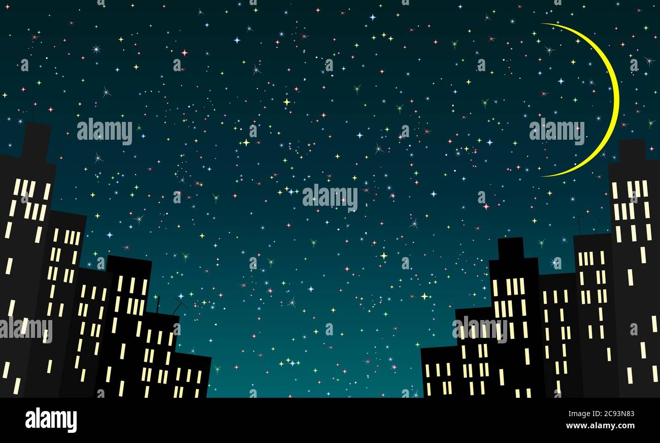 Ville De Dessin Anime Sur Fond De Ciel Etoile De Nuit Et De Lune Image Vectorielle Stock Alamy Ville De Dessin Anime Sur Fond De Ciel Etoile De Nuit Et De Lune Image Vectorielle Stock Alamy