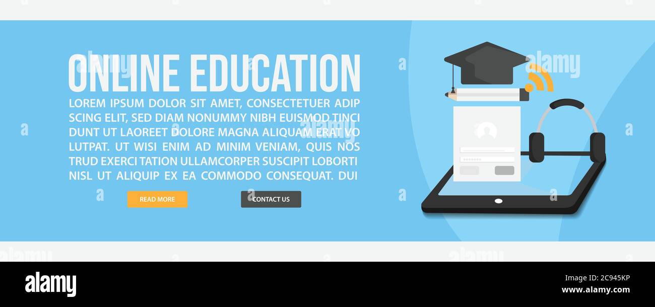 Modèle de bannière Web d'éducation en ligne. Design plat style E-learning formation web bannière vector illustration design Illustration de Vecteur