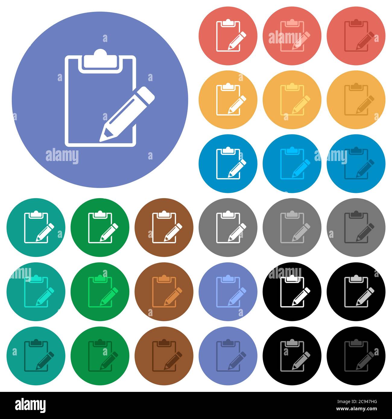 Bloc-notes vierge avec icônes plates multicolores sur fond rond. Inclus des variantes d'icône blanche, claire et sombre pour le mode stationnaire et l'état actif ef Illustration de Vecteur