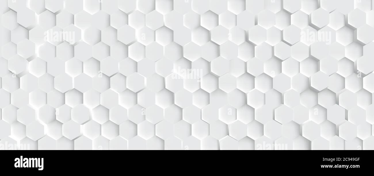 3D futuriste mosaïque nid d'abeille blanc arrière-plan. Texture réaliste des cellules de maillage géométrique. Papier peint vectoriel blanc abstrait avec grille hexagonale Illustration de Vecteur