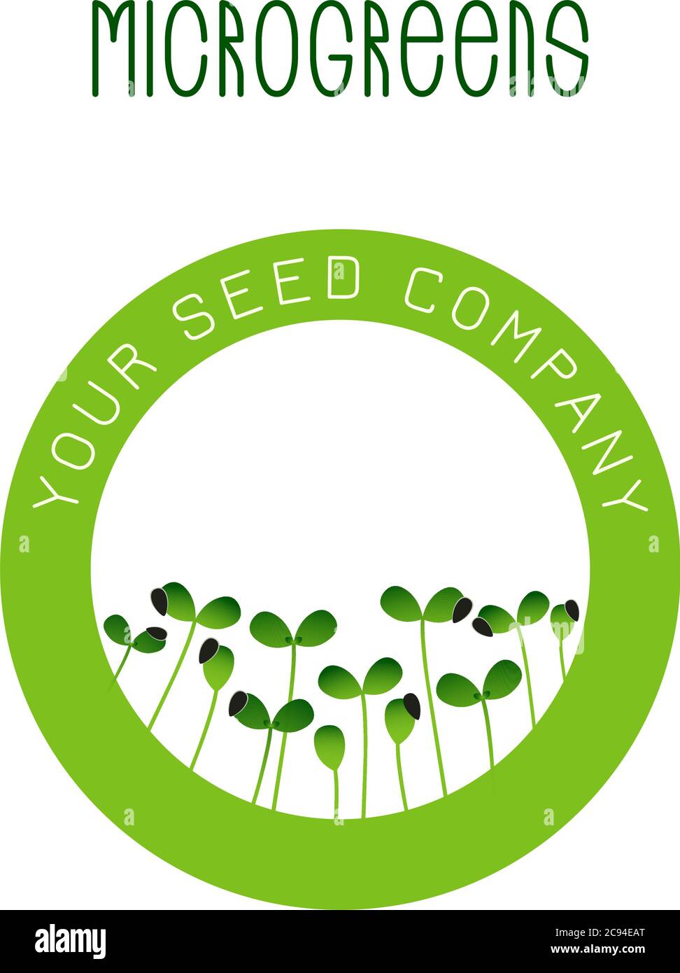 Tournesol Microgreens. Conception de l'emballage des semences, élément rond au centre Illustration de Vecteur