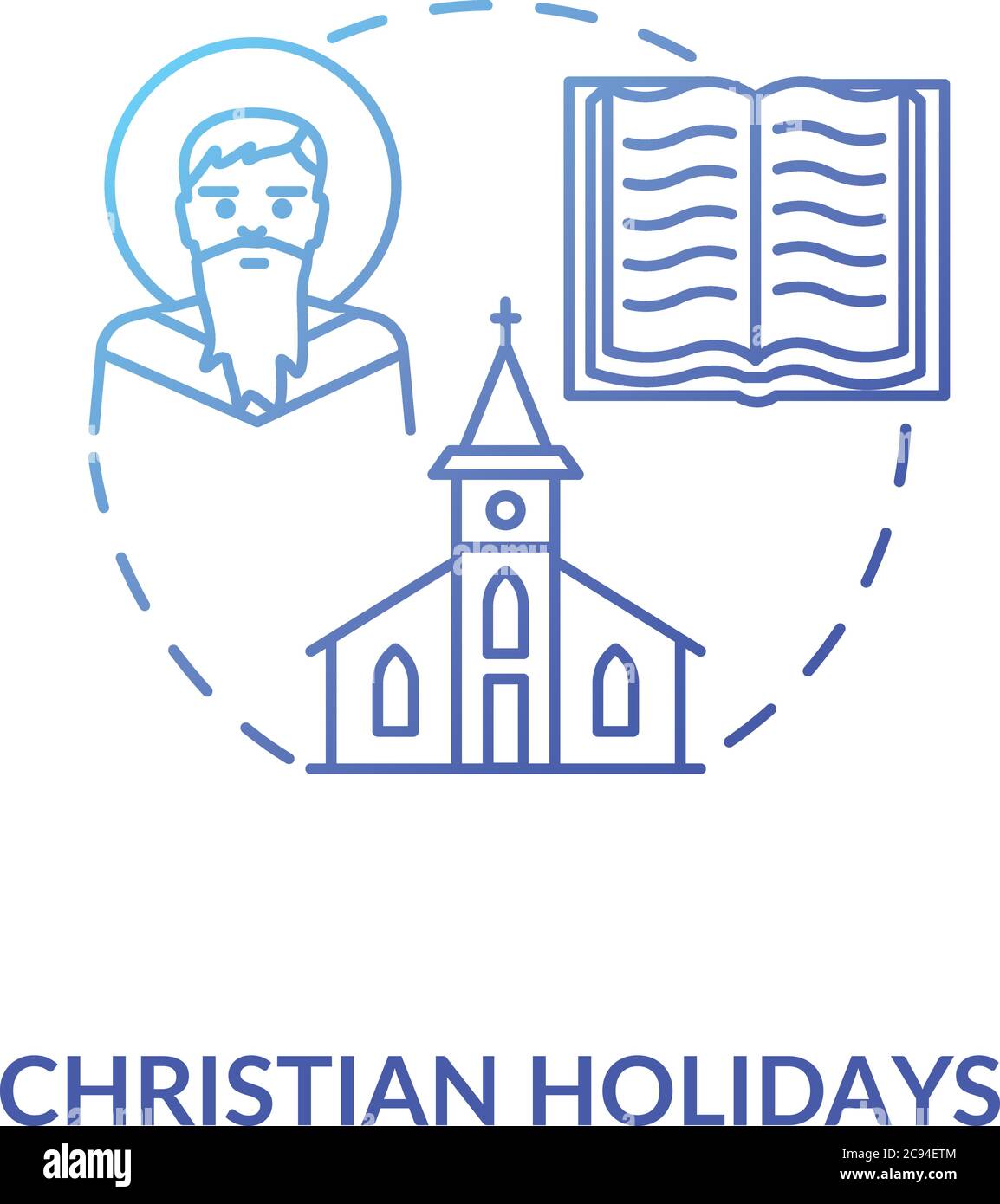 Icône concept de vacances chrétiennes. Événements religieux traditionnels et festivals. Illustration de ligne mince d'idée de christianisme. Dieu, l'église et le vecteur biblique est Illustration de Vecteur