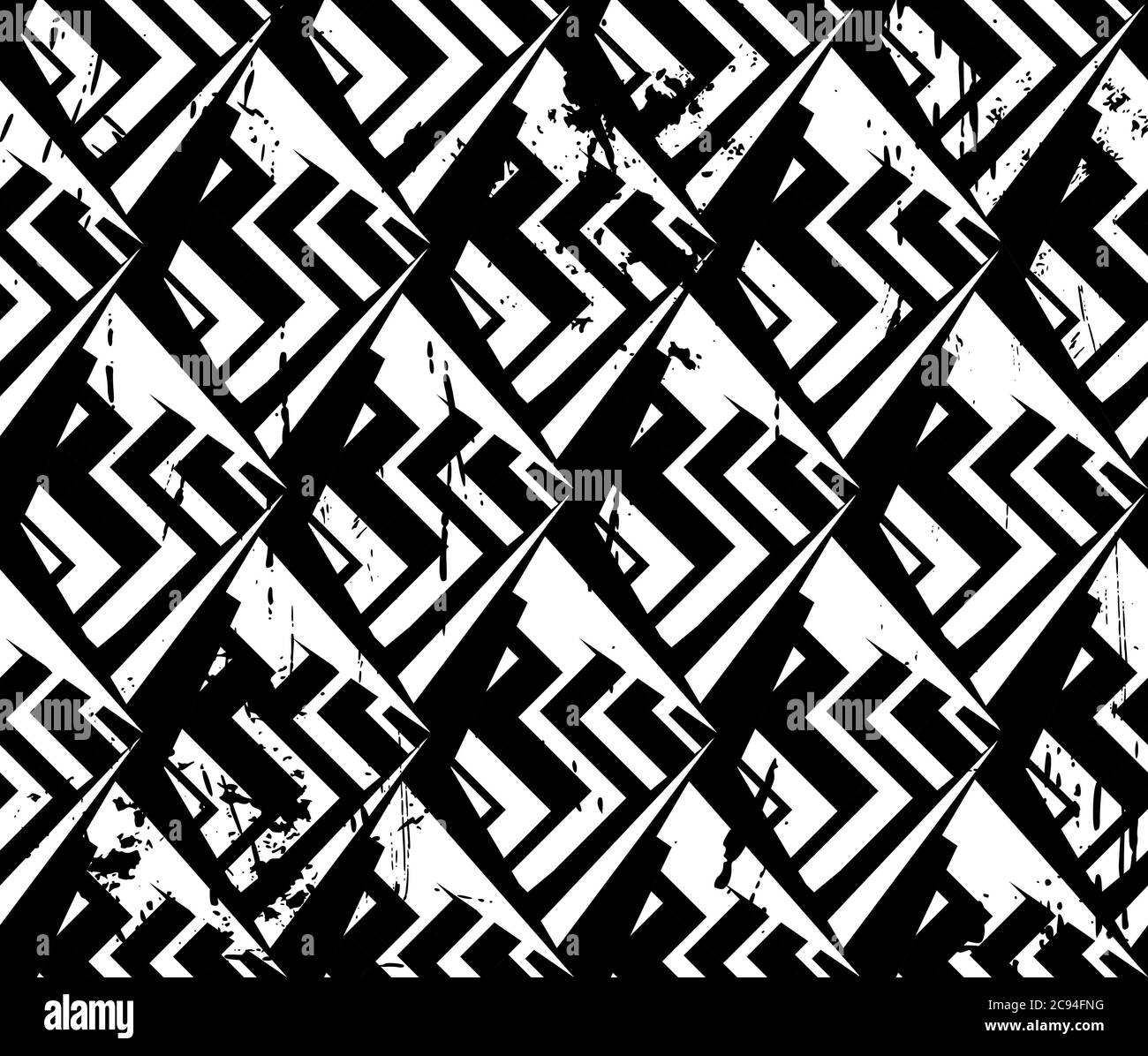 arrière-plan géométrique abstrait, avec traits et éclaboussures, zigzag, noir et blanc Illustration de Vecteur