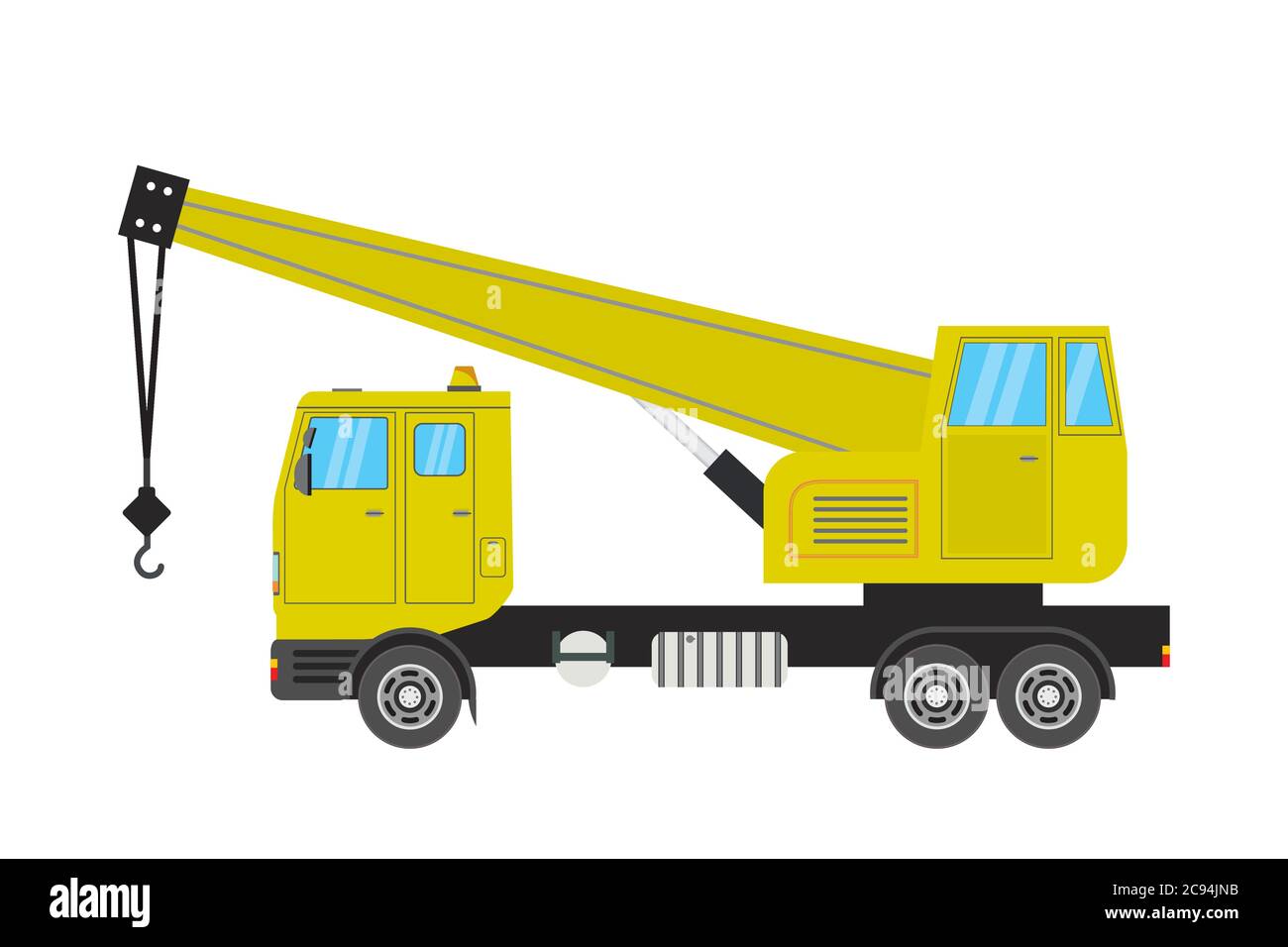 Grue de camion. Jaune, isolé sur fond blanc. Machines de construction.illustration du vecteur plat Illustration de Vecteur