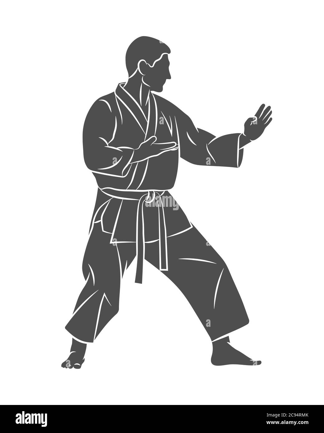 Homme en karaté d'entraînement kimono sur fond blanc Illustration de Vecteur