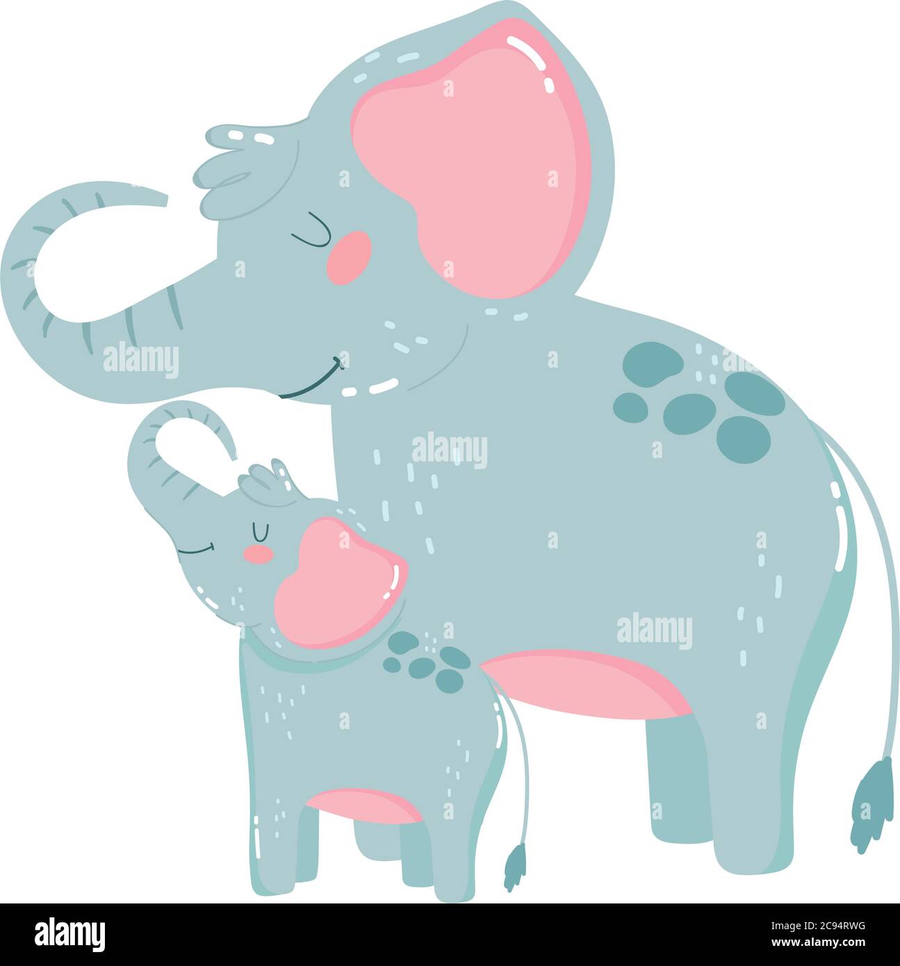 animaux mignons maman et bébé famille éléphants isolé icon design blanc fond vecteur illustration Illustration de Vecteur