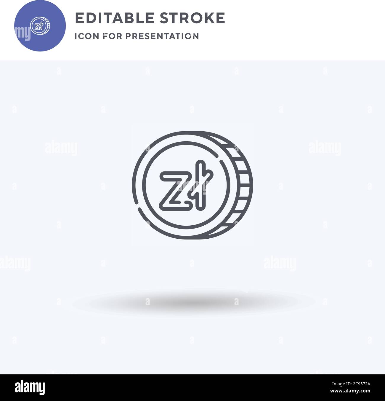 Icône de symbole zloty, signe plat rempli, pictogramme solide isolé sur blanc, illustration du logo. Icône zloty pour la présentation. Illustration de Vecteur