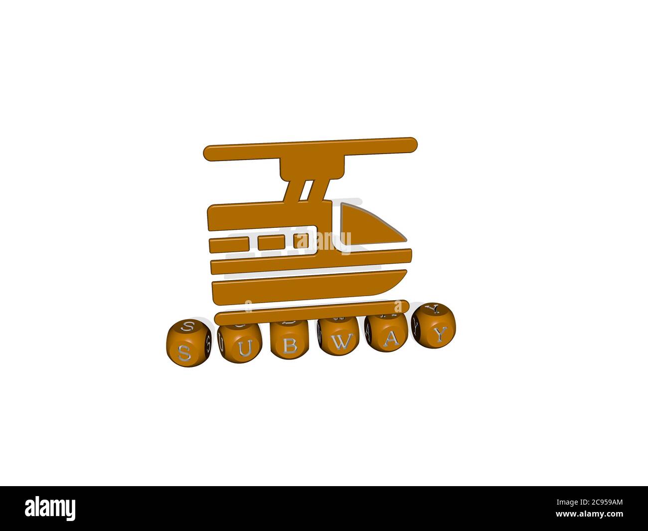 Illustration 3D des graphiques de métro et du texte fait par des lettres de dés métalliques pour la signification du concept et des présentations. Station et ville Banque D'Images