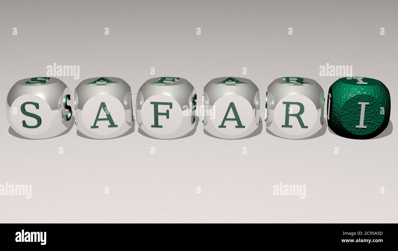 safari combiné par des lettres de dés et de couleur croisant pour les significations connexes du concept. afrique et afrique. Illustration 3D Banque D'Images