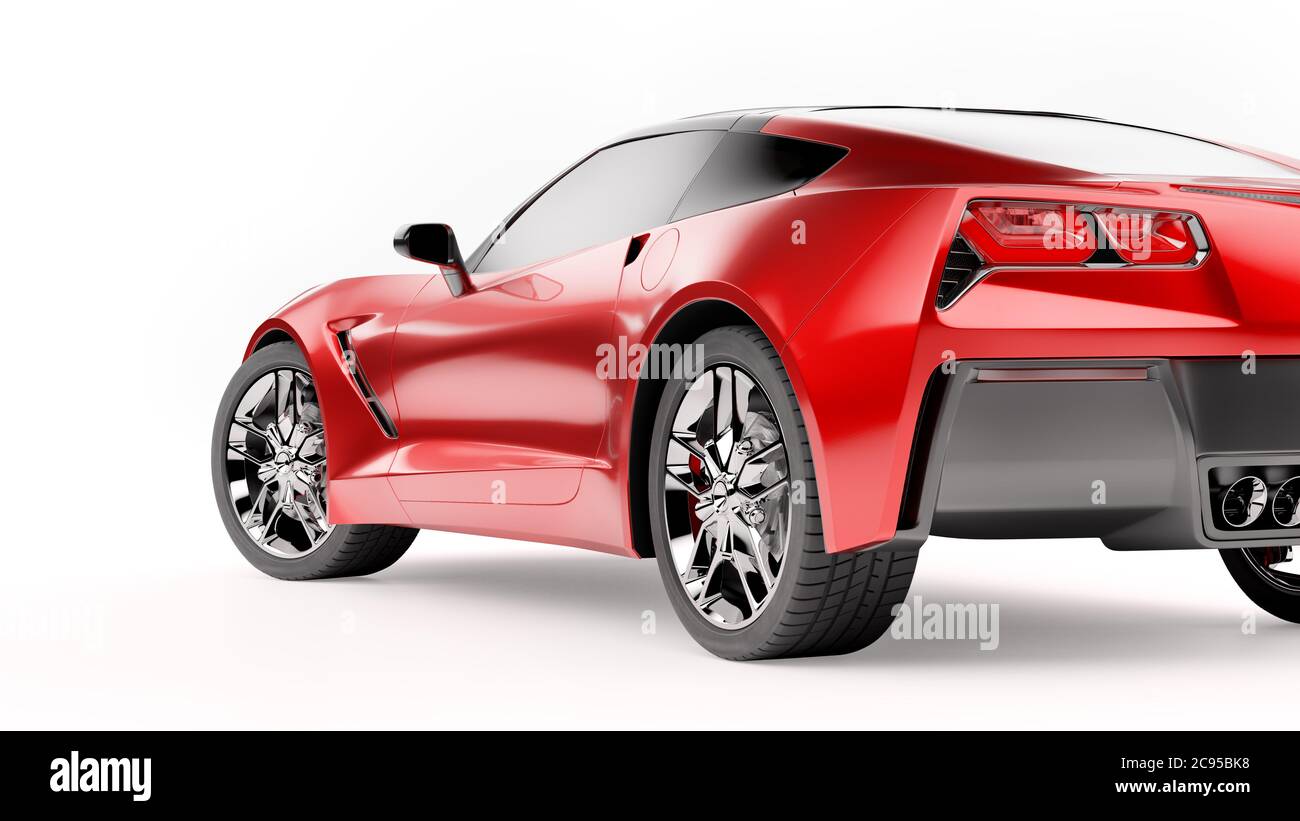 Vue arrière d'un SUV sportif rouge isolé sur fond blanc. Banque D'Images