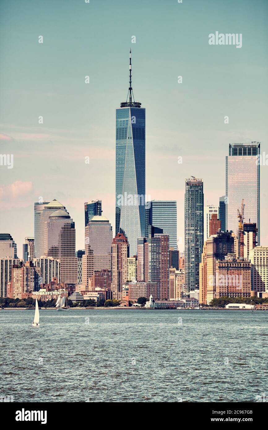 Image rétro du front de mer de Manhattan, New York, États-Unis. Banque D'Images