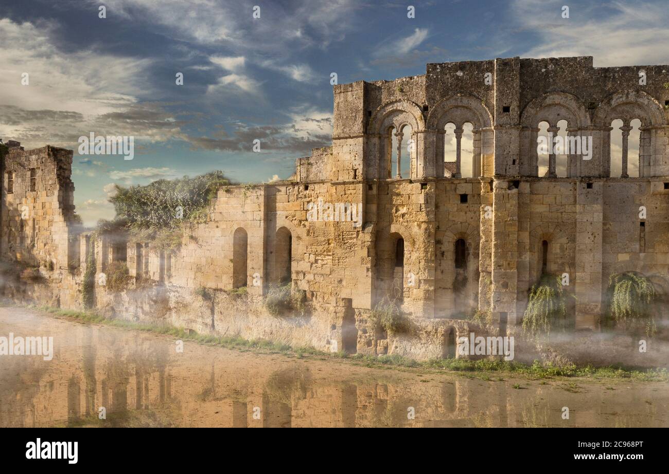 Fortifications ruines médiévales à Saint Emilion France Banque D'Images