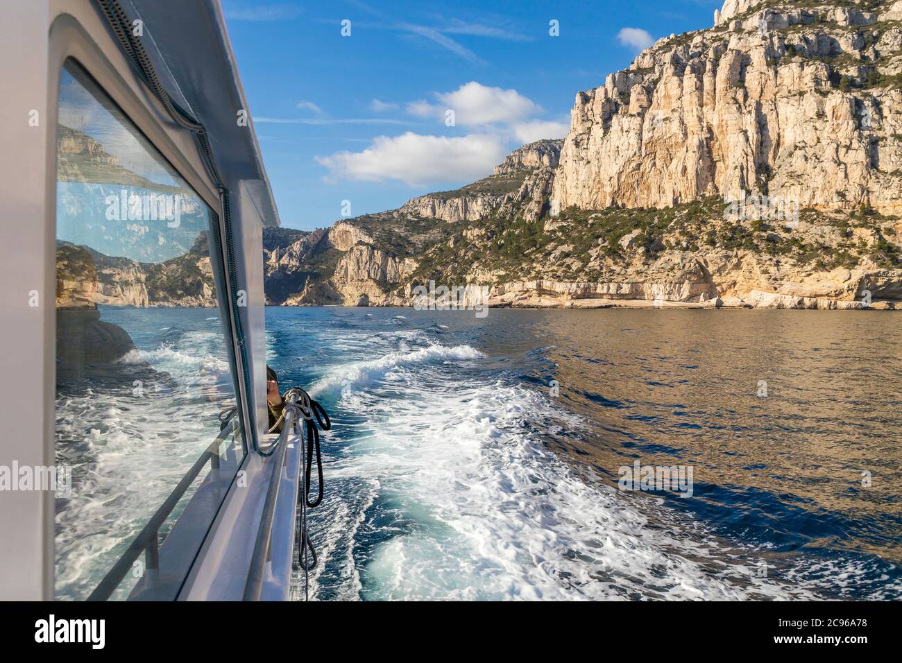 Parc national des calanques vu d'un bateau d'excursion, Marseille, France, Europe Banque D'Images