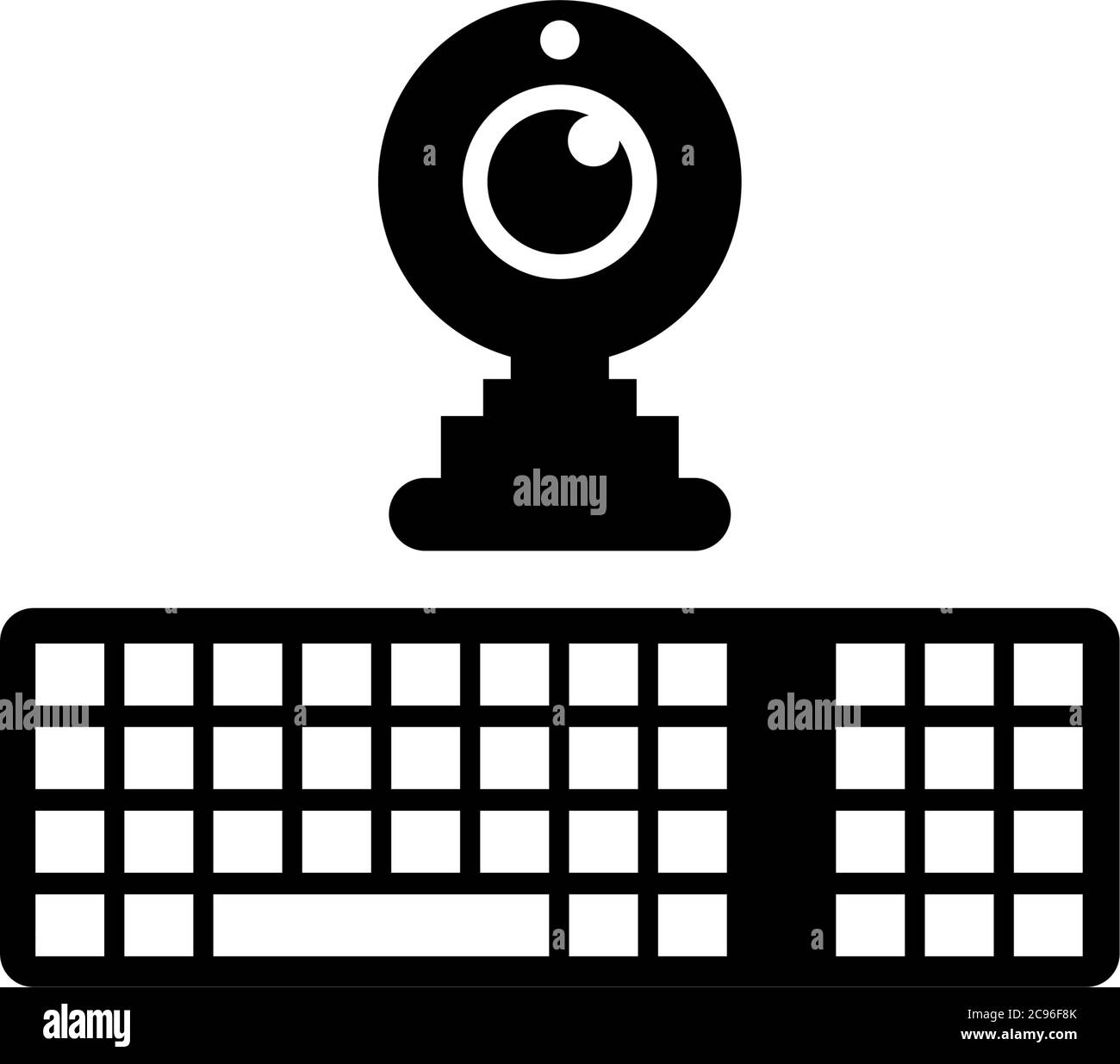 Clavier d'ordinateur et webcam pour chat. Illustration de l'icône vecteur plat. Symbole noir simple sur fond blanc. Clavier d'ordinateur et webcam pour chat s. Illustration de Vecteur