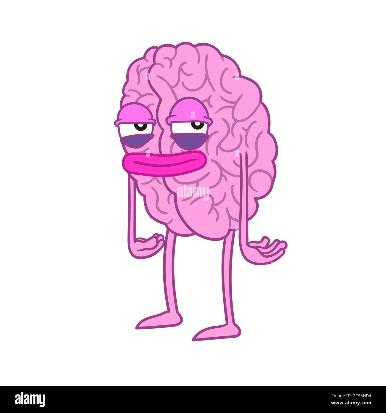 Cerveau humain fatigué debout sur deux pieds, avec des bras et un visage Illustration de Vecteur