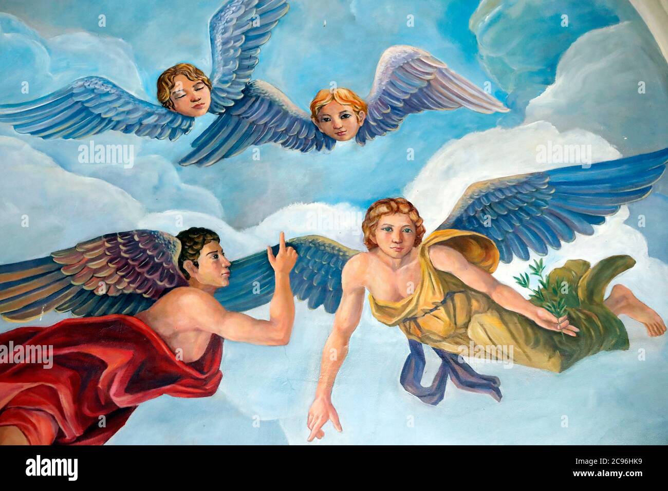 Quatre anges dans le ciel. Peinture. Buon Me Thuot. France. Banque D'Images