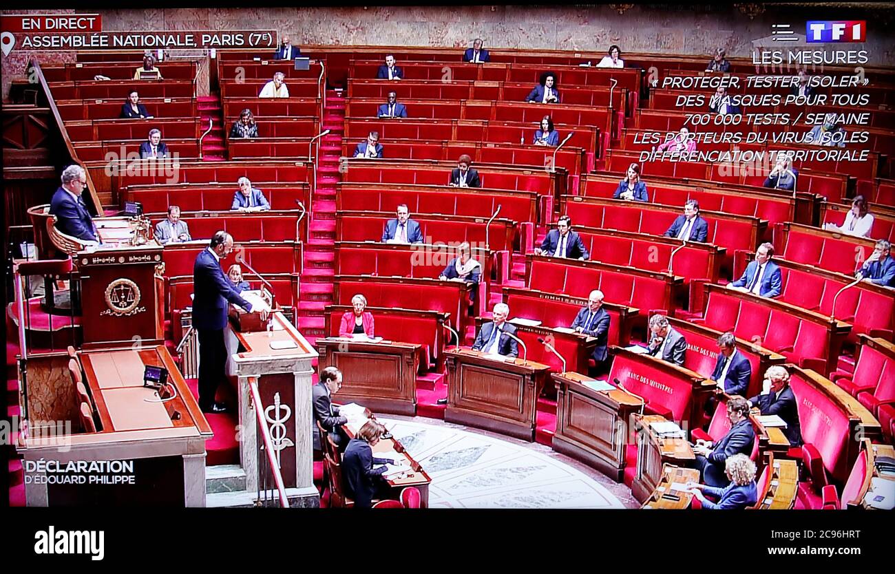 Premier ministre Edouard Philippe. Assemblée nationale. 28 avril 2020. France. Banque D'Images