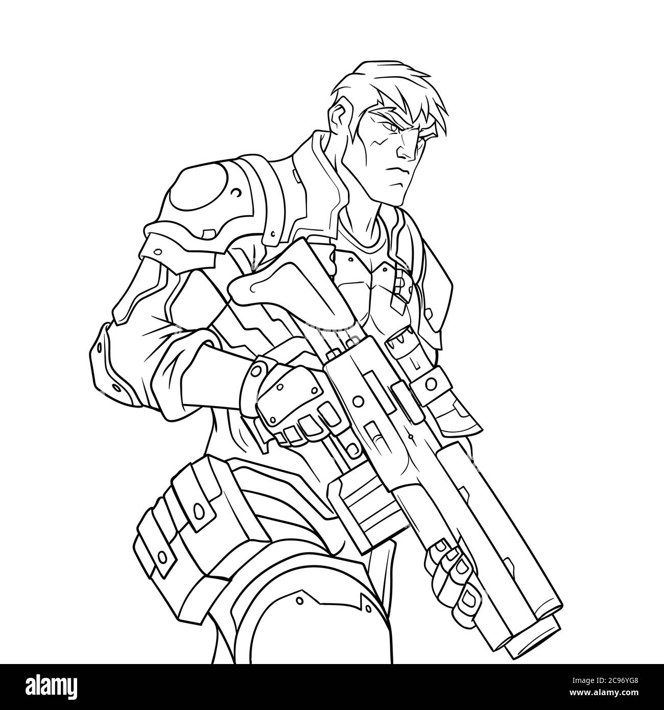 Image de contour d'un policier brutal avec un pistolet Illustration de Vecteur