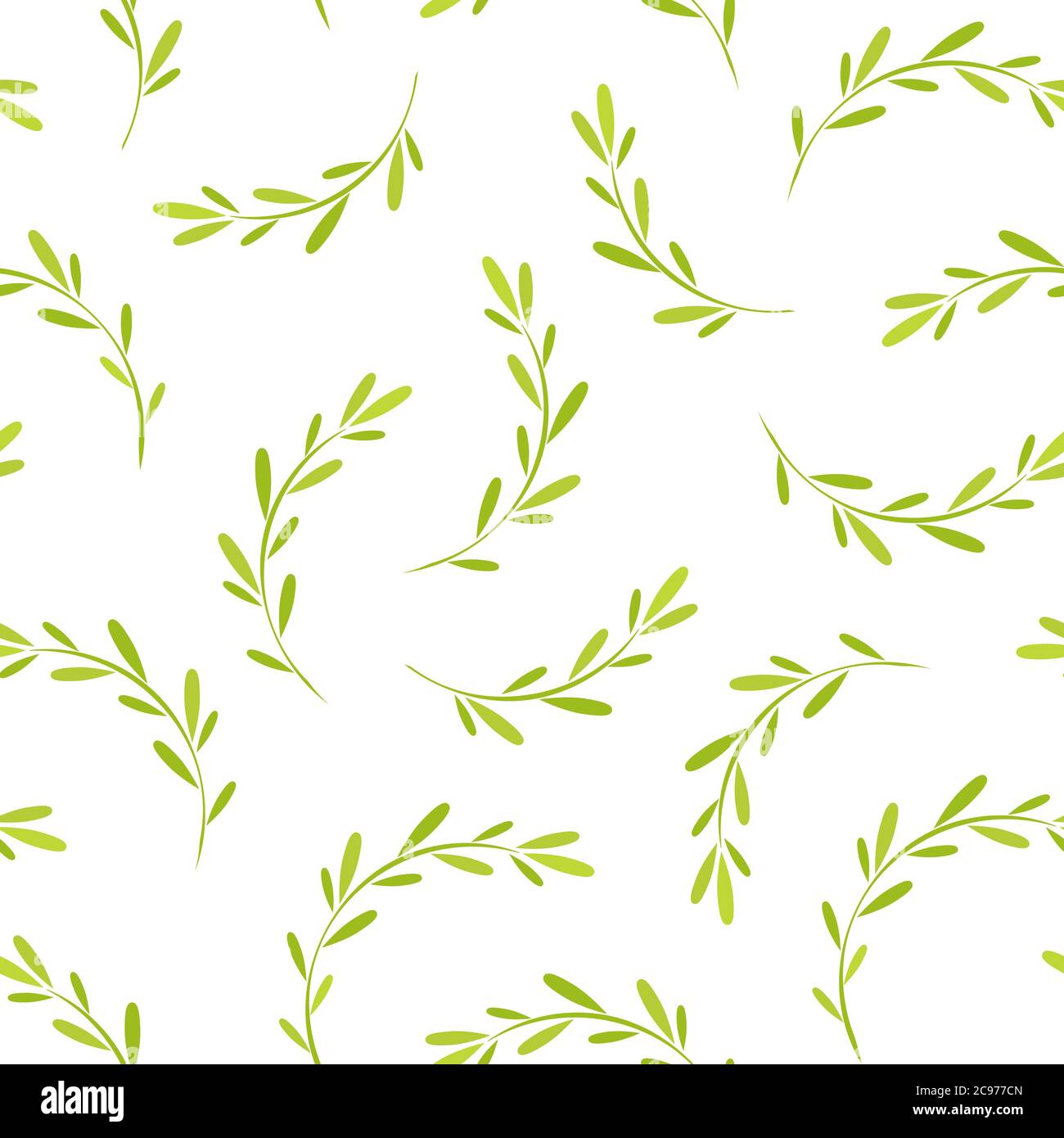 Motif fleuri sans couture avec petites lames d'herbe vert vif. Texture florale sur fond blanc. Branches de merde dessinées à la main avec des tracts pointus. Pour Illustration de Vecteur