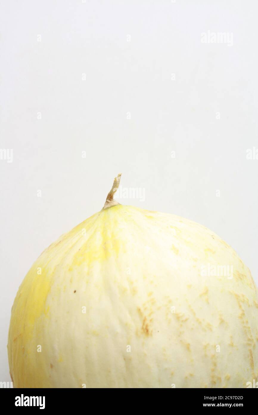 Gros plan vertical d'un melon non coupé sur un blanc arrière-plan Banque D'Images