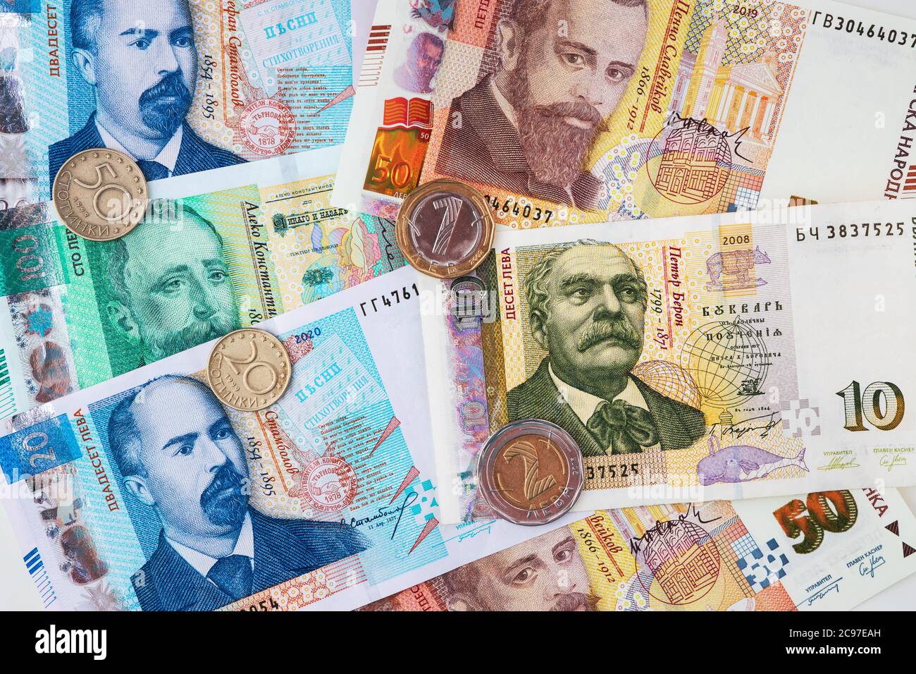 Argent de Bulgarie. Billets et pièces bulgares Photo Stock