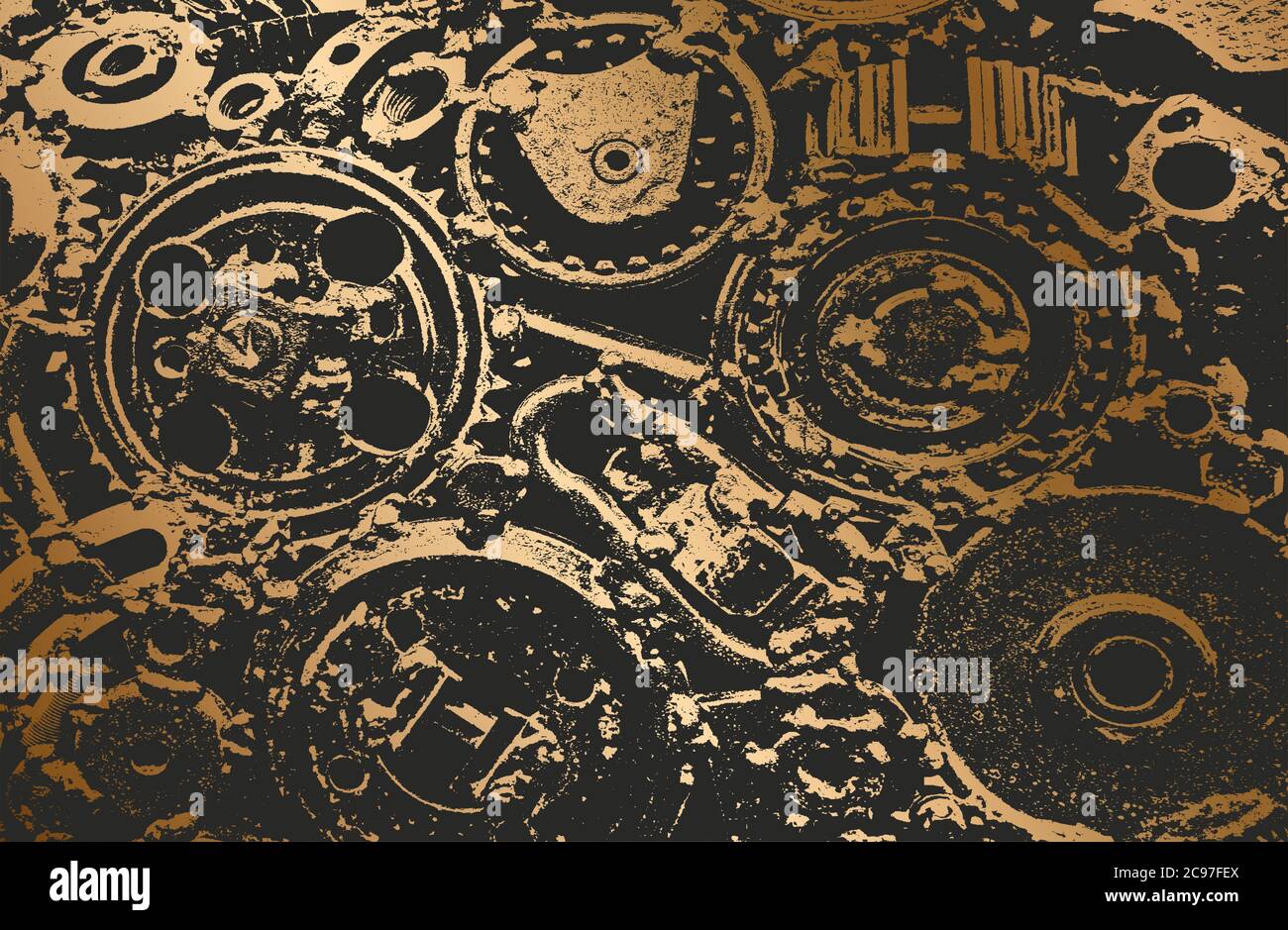 Fond dégradé en métal noir doré de qualité supérieure avec texture de plaque d'engrenage en métal vieilli. Illustration de Vecteur