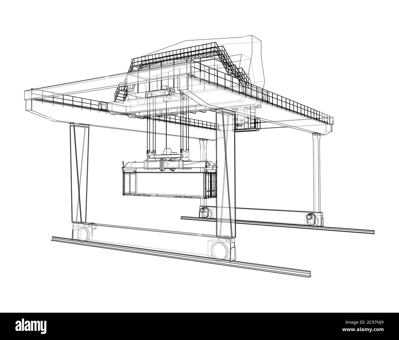Contour de la grue du conteneur du statif monté sur rail Illustration de Vecteur