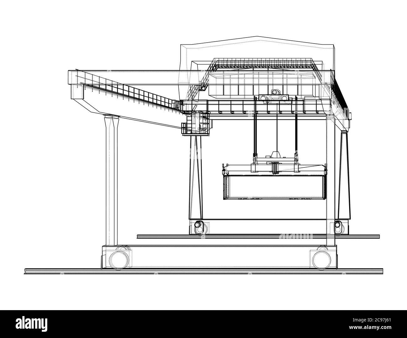 Contour de la grue du conteneur du statif monté sur rail Illustration de Vecteur