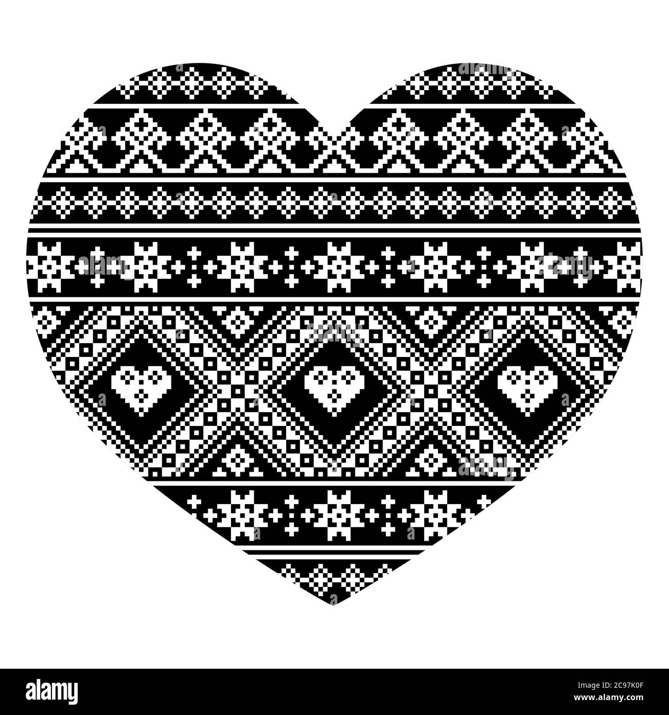 Motif art populaire ukrainien et biélorusse, forme de coeur avec broderie traditionnelle en point de croix - carte de vœux de Saint-Valentin Illustration de Vecteur