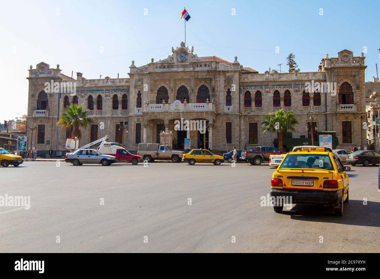 Damas/Syrie 03/30/2010 : Gare de Hejaz, un bâtiment historique datant de l'époque ottomane, célèbre pour ses fenêtres en verre coloré et sa tradition Banque D'Images